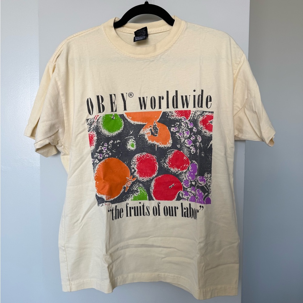 Obey Cream Fruit Graphic Tee with Orange, Red, Green & Purple